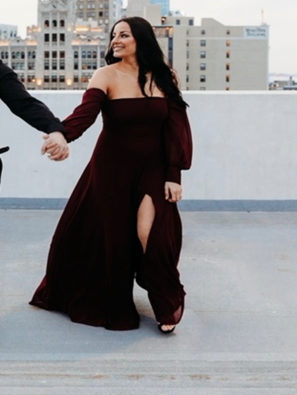 Burgundy off the shoulder dress
